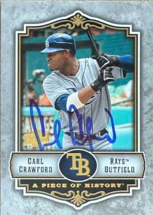 Carl Crawford Signed 2009 Upper Deck A Piece of History Baseball Card - Tampa Bay Rays #92