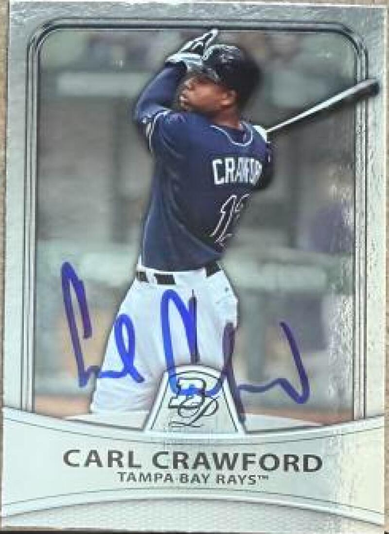 Carl Crawford Signed 2010 Bowman Platinum Baseball Card - Tampa Bay Rays #76
