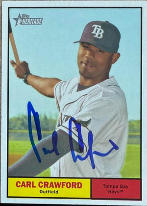 Carl Crawford Signed 2010 Topps Heritage Baseball Card - Tampa Bay Rays #289
