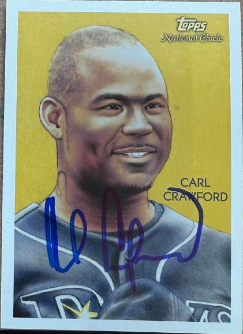 Carl Crawford Signed 2010 Topps National Chicle Baseball Card - Tampa Bay Rays #55