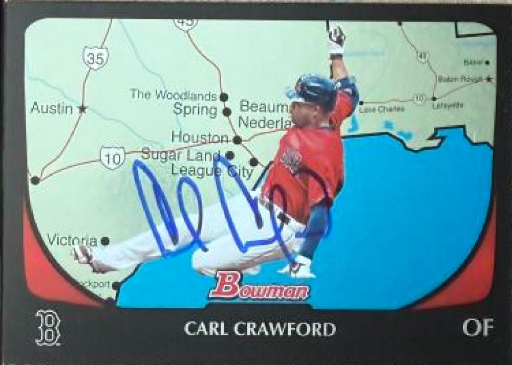 Carl Crawford Signed 2011 Bowman International Baseball Card - Boston Red Sox #129