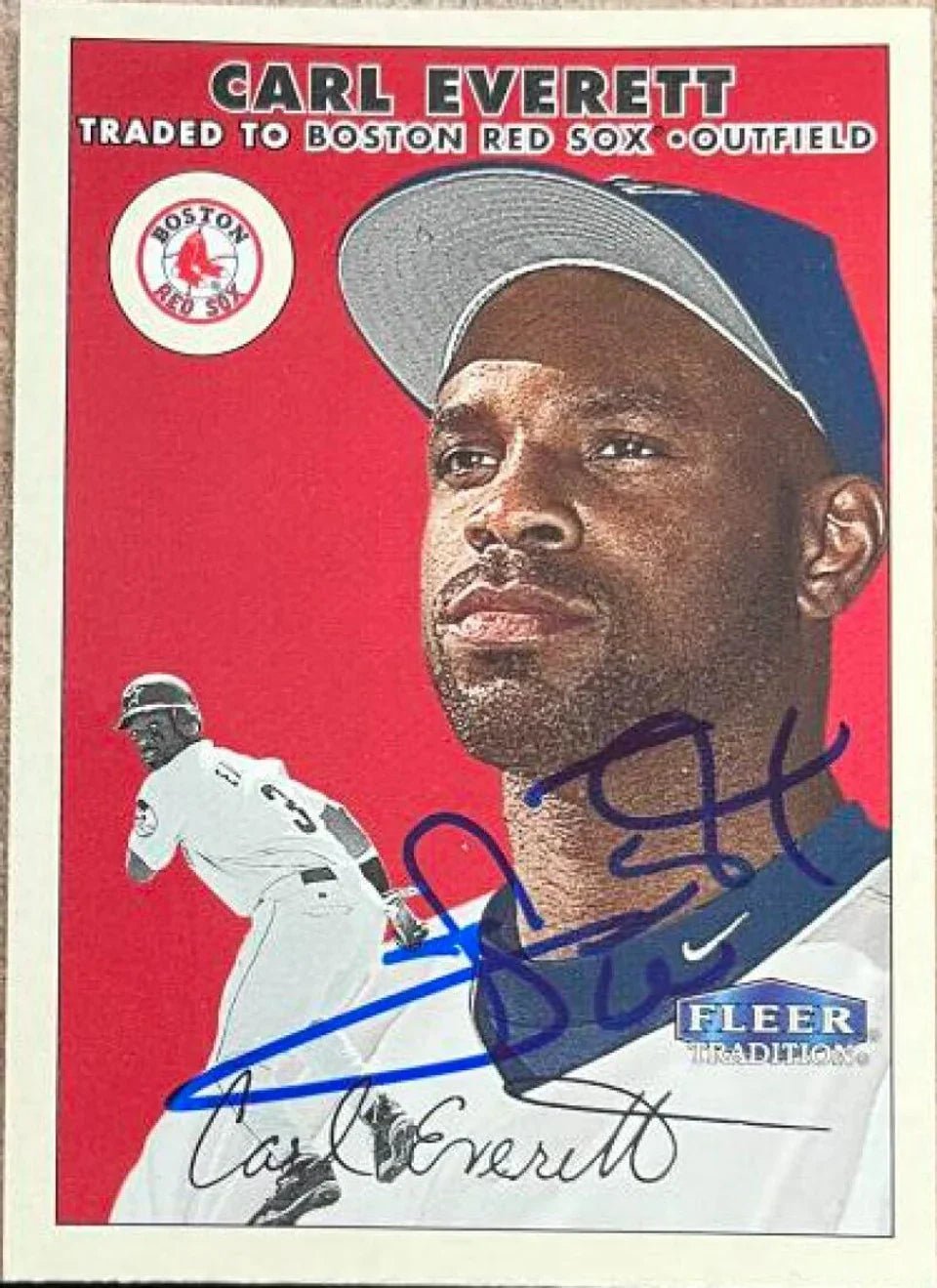 Carl Everett Signed 2000 Fleer Tradition Glossy Baseball Card - Boston Red Sox