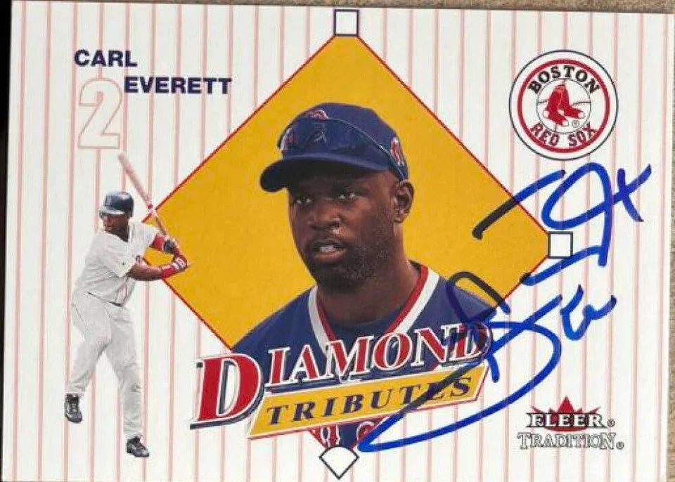 Carl Everett Signed 2001 Fleer Tradition Diamond Tributes Baseball Card - Boston Red Sox