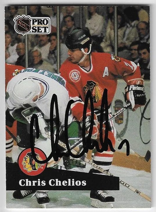 Chris Chelios Signed 1991-92 Pro Set Hockey Card - Chicago Blackhawks