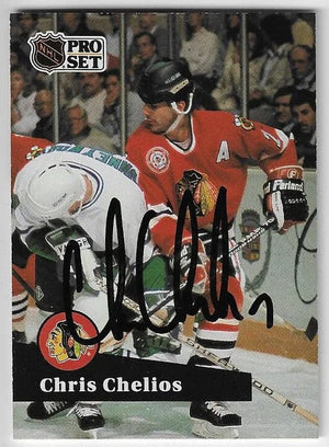 Chris Chelios Signed 1991-92 Pro Set Hockey Card - Chicago Blackhawks