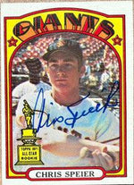 Chris Speier Signed 1972 Topps Baseball Card - San Francisco Giants #165 - PastPros