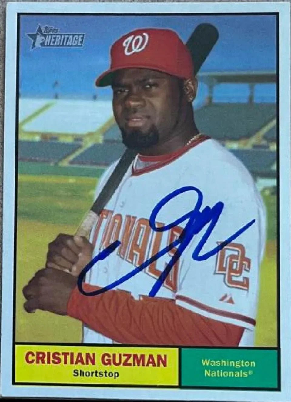 Christian Guzman Signed 2010 Topps Heritage Baseball Card - Washington Nationals