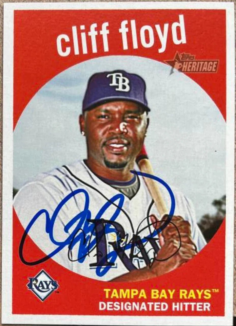Cliff Floyd Signed 2008 Topps Heritage Baseball Card - Tampa Bay Rays