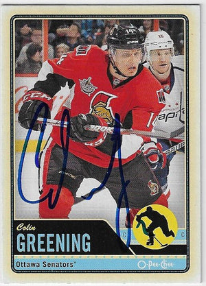 Colin Greening Signed 2012-13 O-Pee-Chee Hockey Card - Ottawa Senators