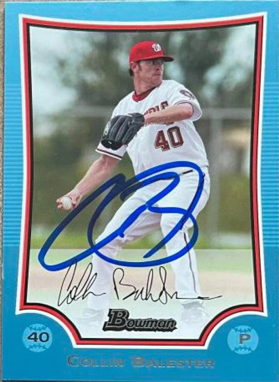 Collin Balester Signed 2009 Bowman Blue Baseball Card - Washington Nationals