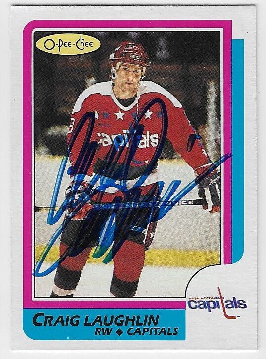 Craig Laughlin Signed 1986-87 O-Pee-Chee Hockey Card - Washington Capitals