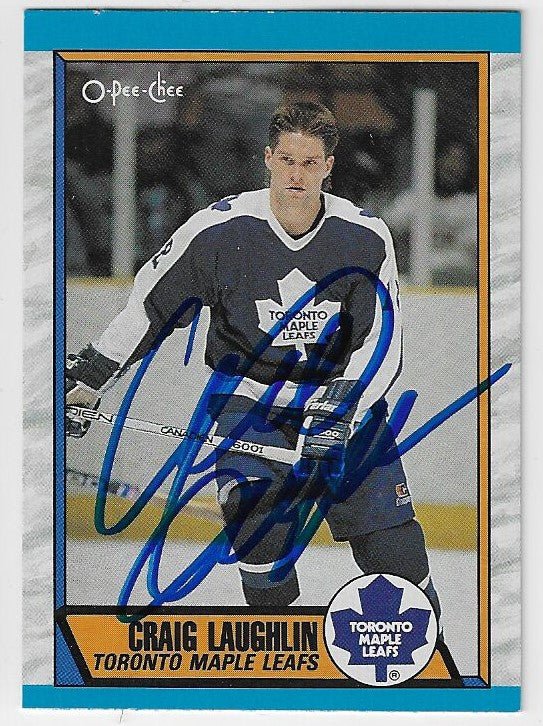 Craig Laughlin Signed 1989 - 90 O - Pee - Chee Hockey Card - Toronto Maple Leafs - PastPros