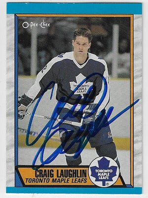 Craig Laughlin Signed 1989 - 90 O - Pee - Chee Hockey Card - Toronto Maple Leafs - PastPros
