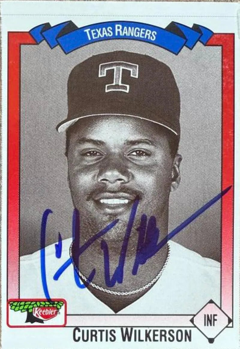 Curtis Wilkerson Signed 1993 Keebler Baseball Card - Texas Rangers #380