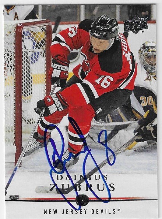 Dainius Zubrus Signed 2008-09 Upper Deck Hockey Card - New Jersey Devils