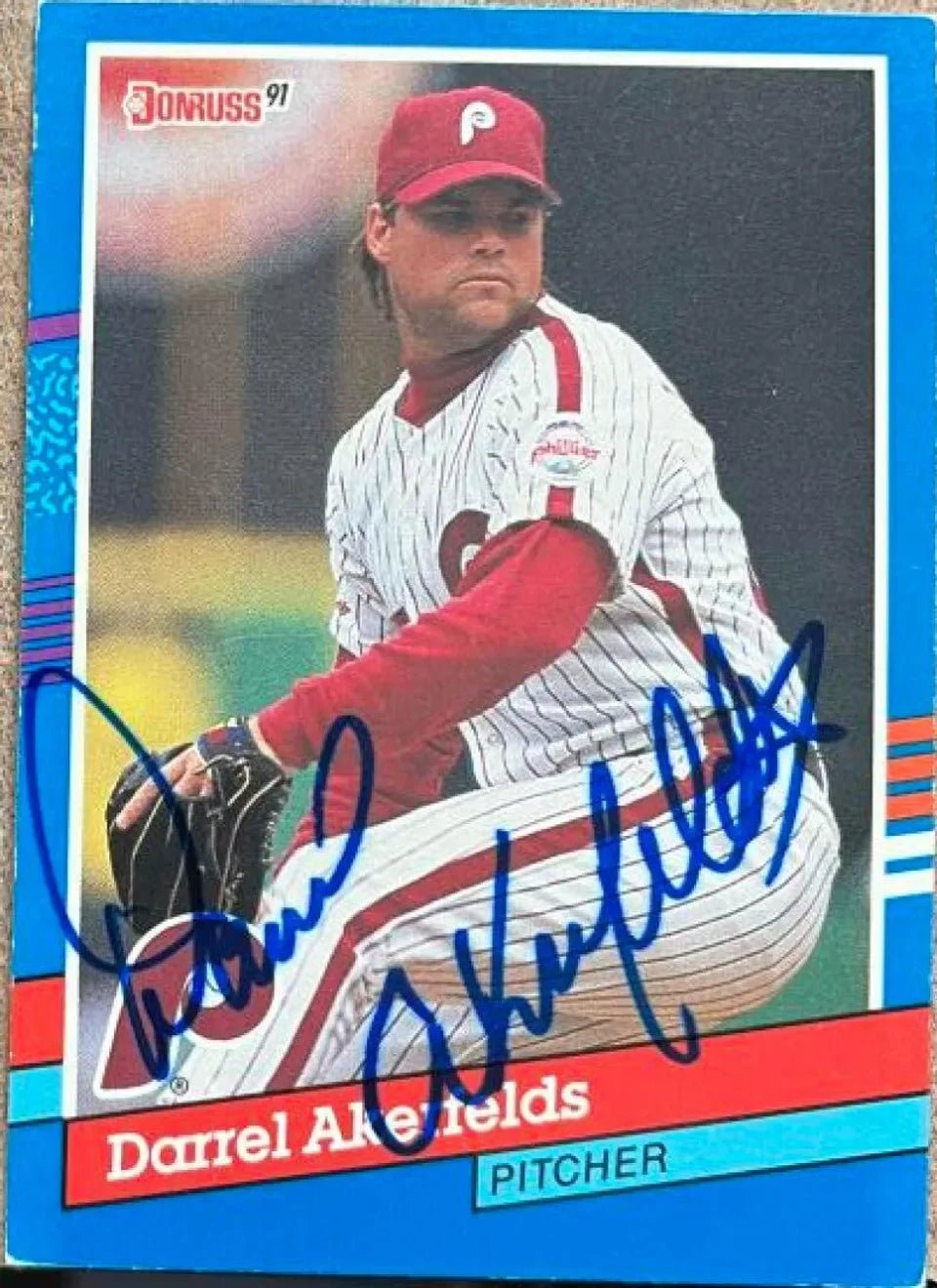 Darrel Akerfelds Signed 1991 Donruss Baseball Card - Philadelphia Phillies - PastPros