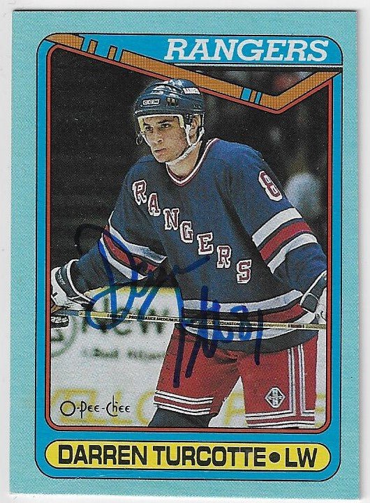 Darren Turcotte Signed 1990-91 O-Pee-Chee Box Bottom Hockey Card - New York Rangers