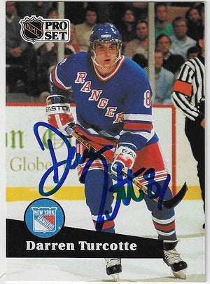 Darren Turcotte Signed 1991-92 Pro Set Hockey Card - New York Rangers #160