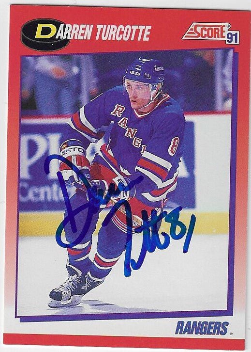Darren Turcotte Signed 1991-92 Score (Canadian) Hockey Card - New York Rangers