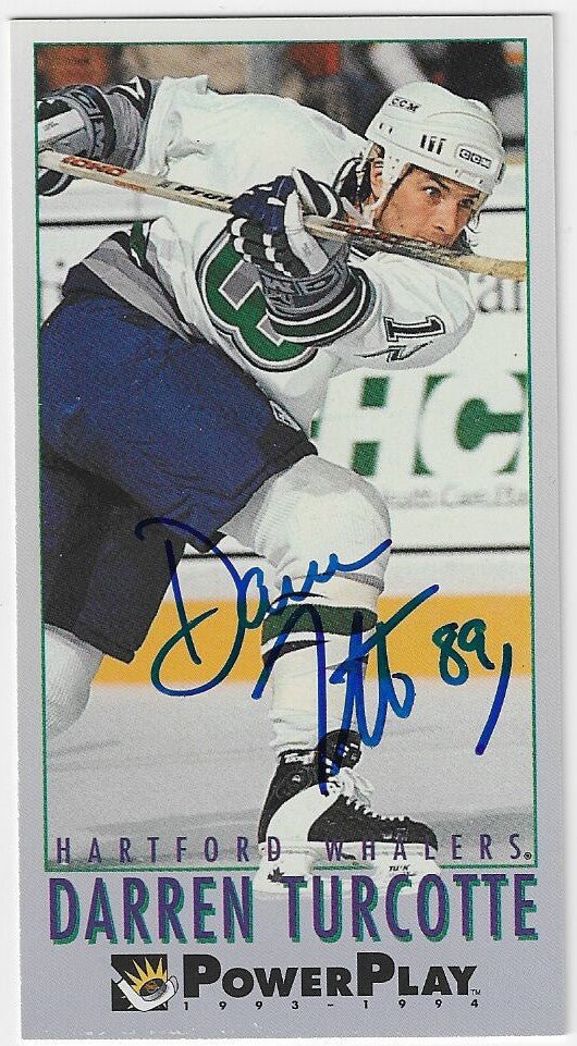 Darren Turcotte Signed 1993-94 Fleer PowerPlay Hockey Card - Hartford Whalers