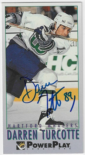 Darren Turcotte Signed 1993-94 Fleer PowerPlay Hockey Card - Hartford Whalers