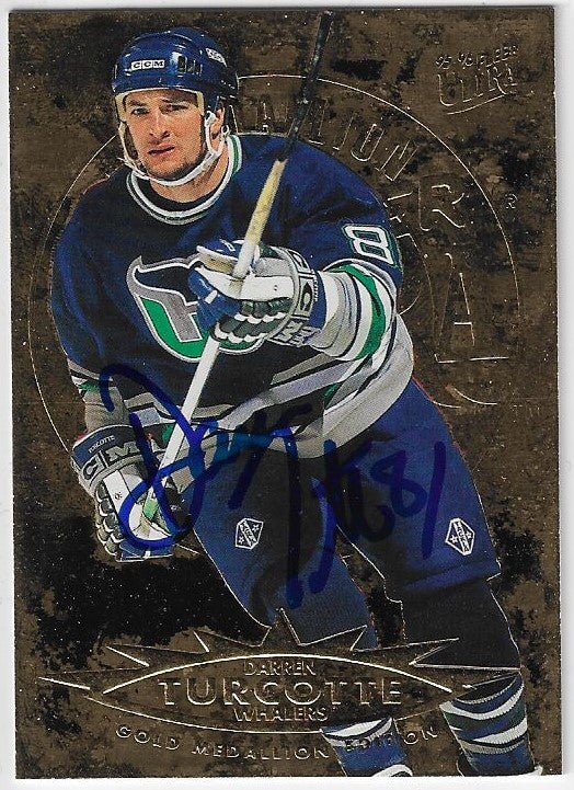 Darren Turcotte Signed 1995-96 Fleer Ultra Gold Medallion Hockey Card - Hartford Whalers