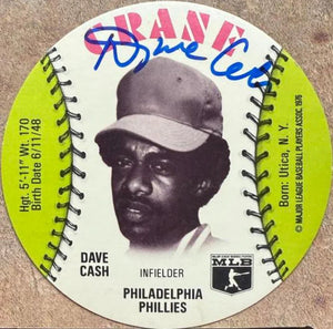 Dave Cash Signed 1976 Crane Potato Chips Disc Baseball Card - Philadelphia Phillies