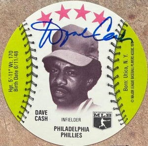 Dave Cash Signed 1976 Orbaker's Disc Baseball Card - Philadelphia Phillies