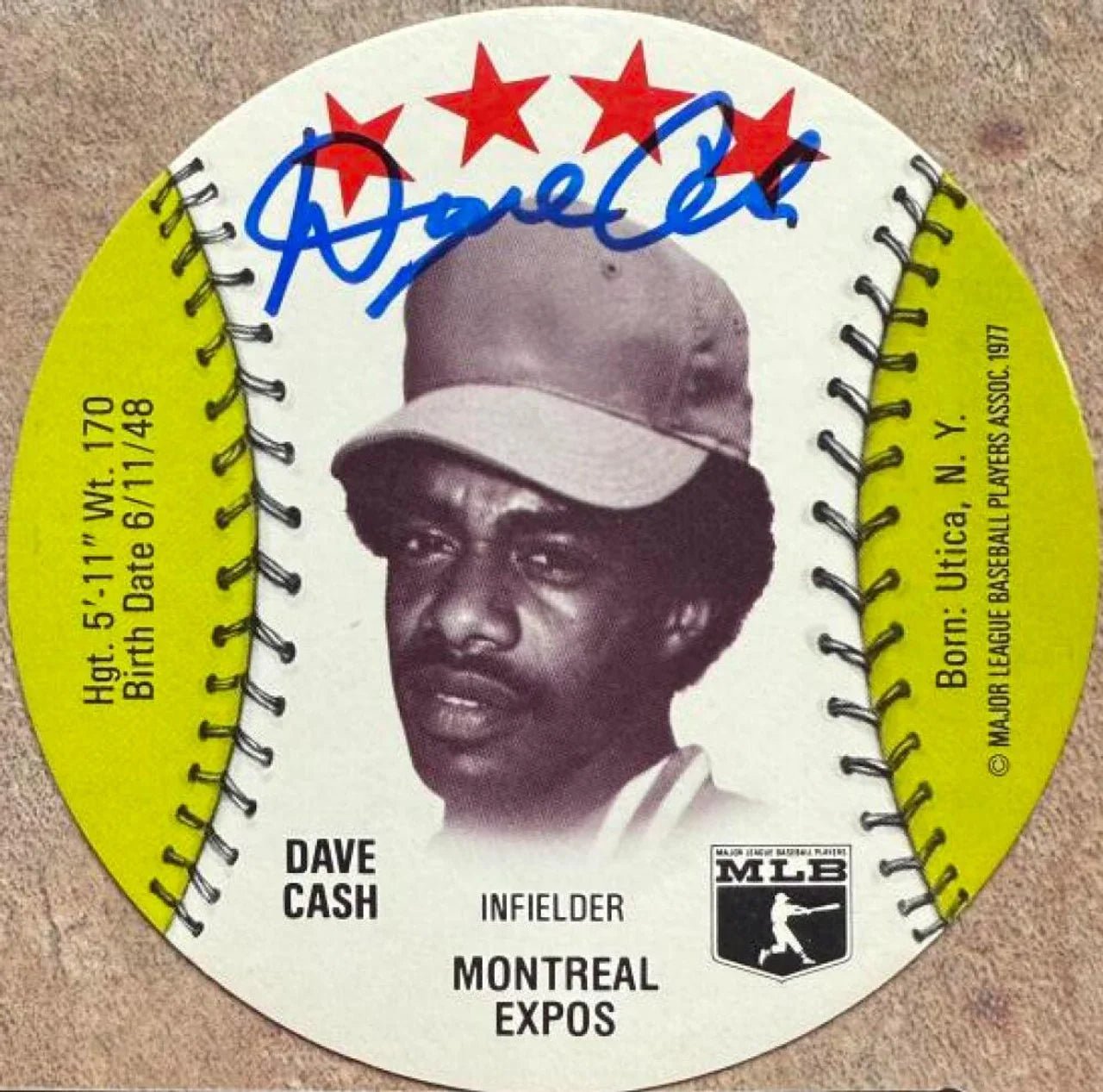 Dave Cash Signed 1977 Zip'z Disc Baseball Card - Montreal Expos