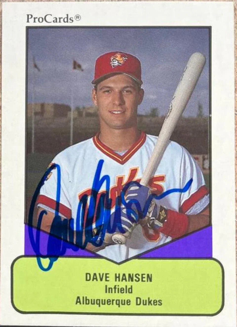 Dave Hansen Signed 1990 Pro Cards AAA Baseball Card - Albuquerque Dukes