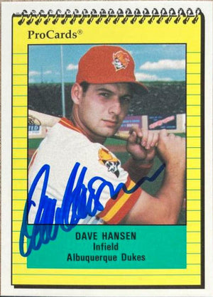 Dave Hansen Signed 1991 ProCards Baseball Card - Albuquerque Dukes - PastPros