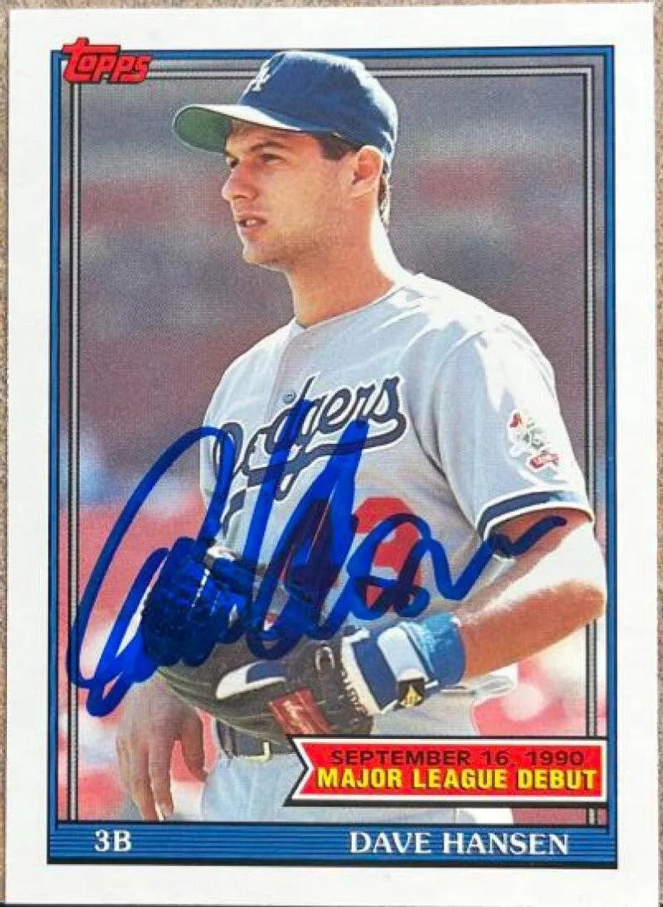 Dave Hansen Signed 1991 Topps MLB Debut Baseball Card - Los Angeles Dodgers