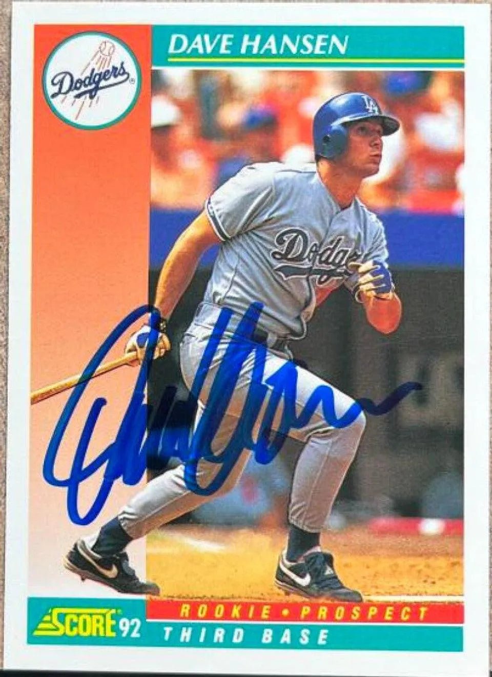 Dave Hansen Signed 1992 Score Baseball Card - Los Angeles Dodgers