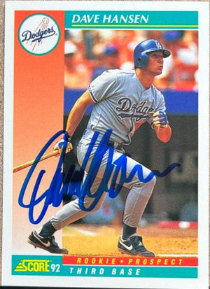 Dave Hansen Signed 1992 Score Baseball Card - Los Angeles Dodgers - PastPros