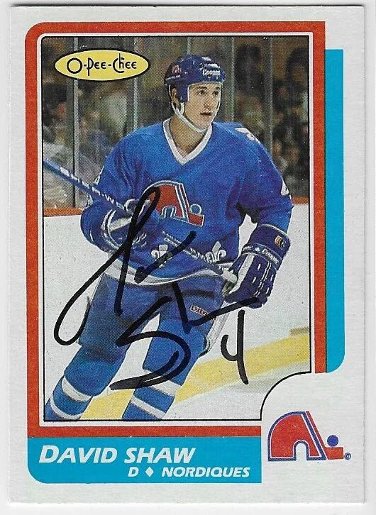 David Shaw Signed 1986-87 O-Pee-Chee Hockey Card - Quebec Nordiques