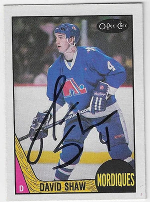 David Shaw Signed 1987-88 O-Pee-Chee Hockey Card - Quebec Nordiques