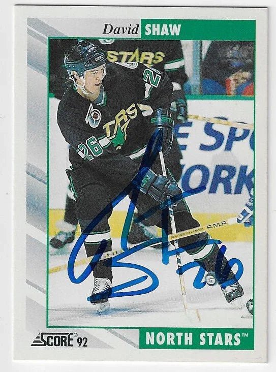 David Shaw Signed 1992-93 Score Hockey Card - Minnesota North Stars