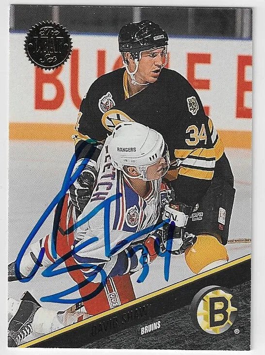 David Shaw Signed 1993 - 94 Leaf Hockey Card - Boston Bruins - PastPros