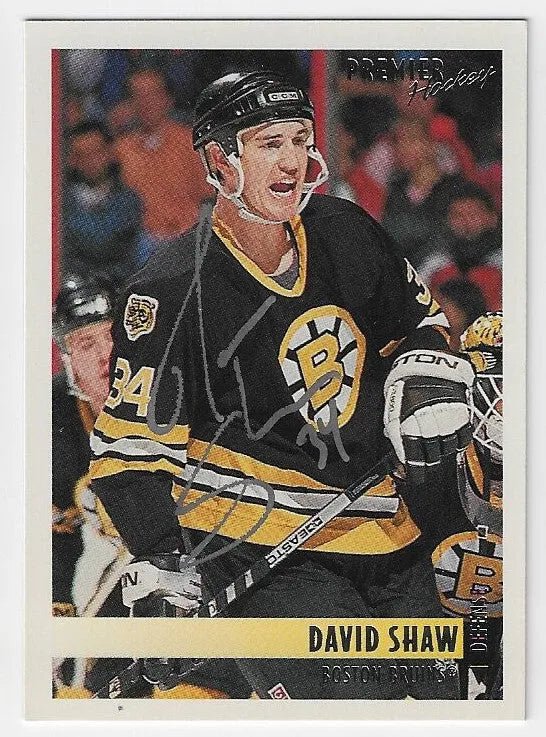 David Shaw Signed 1994 - 95 O - Pee - Chee Premier Hockey Card - Boston Bruins (silver sig) - PastPros
