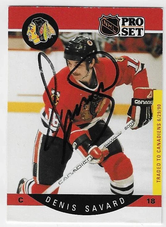Denis Savard Signed 1990-91 Pro Set Hockey Card - Chicago Blackhawks