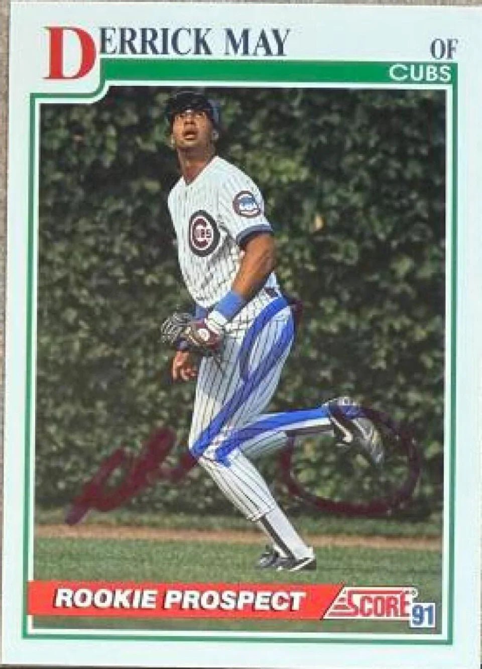 Derrick May Signed 1991 Score Baseball Card - Chicago Cubs