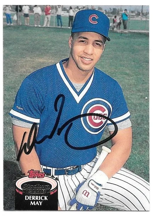 Derrick May Signed 1992 Stadium Club Baseball Card - Chicago Cubs