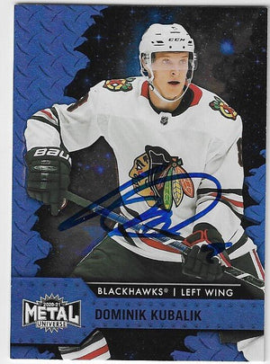 Domanik Kubalik Signed 2020-21 Metal Universe Hockey Card - Chicago Blackhawks