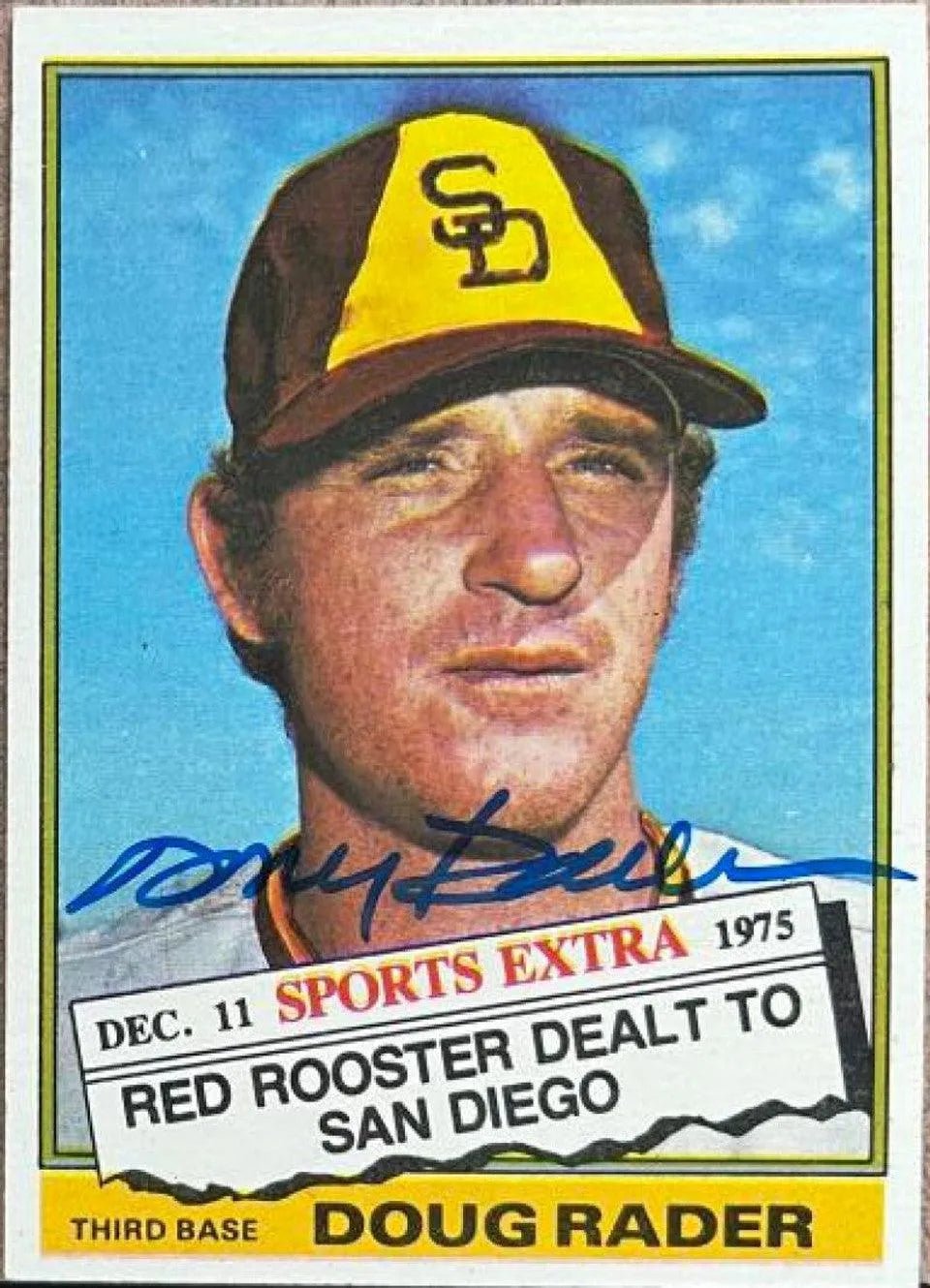 Doug Rader Signed 1976 Topps Traded Baseball Card - San Diego Padres
