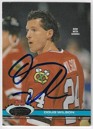 Doug Wilson Signed 1991-92 Stadium Club Hockey Card - Chicago Blackhawks