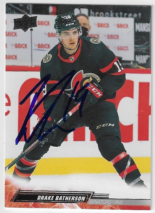 Drake Batherson Signed 2022-23 Upper Deck Hockey Card - Ottawa Senators