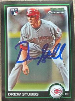 Drew Stubbs Signed 2010 Bowman Chrome Baseball Card - Cincinnati Reds - PastPros