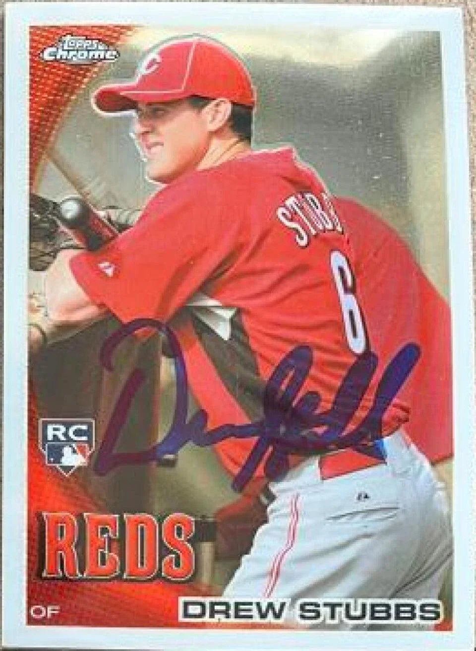 Drew Stubbs Signed 2010 Topps Chrome Baseball Card - Cincinnati Reds