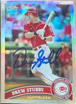 Drew Stubbs Signed 2011 Topps Chrome Baseball Card - Cincinnati Reds