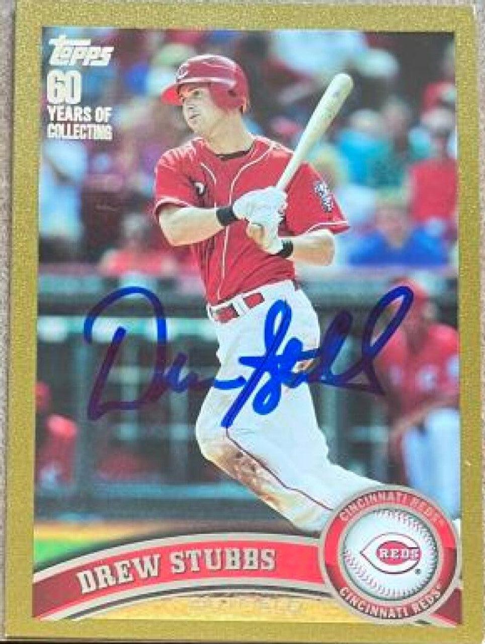 Drew Stubbs Signed 2011 Topps Gold Baseball Card - Cincinnati Reds - PastPros